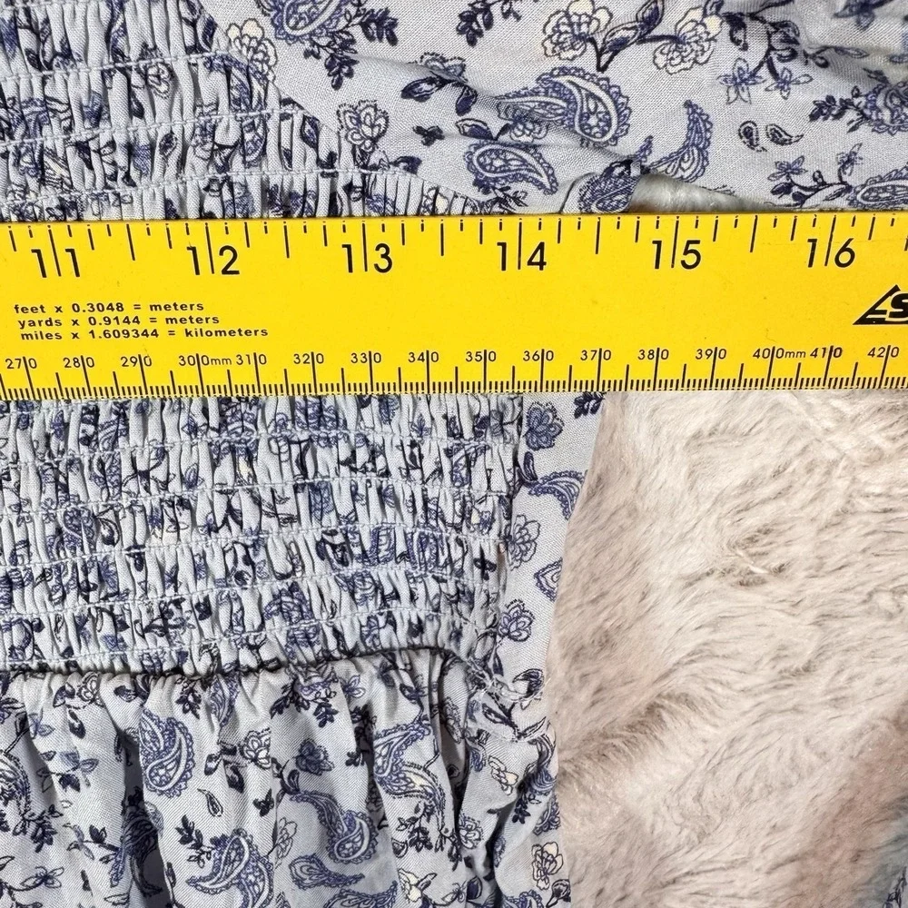 Old Navy Paisley Mini Dress Womens Medium‎ Blue Smocked Tiered Boho Cottagecore